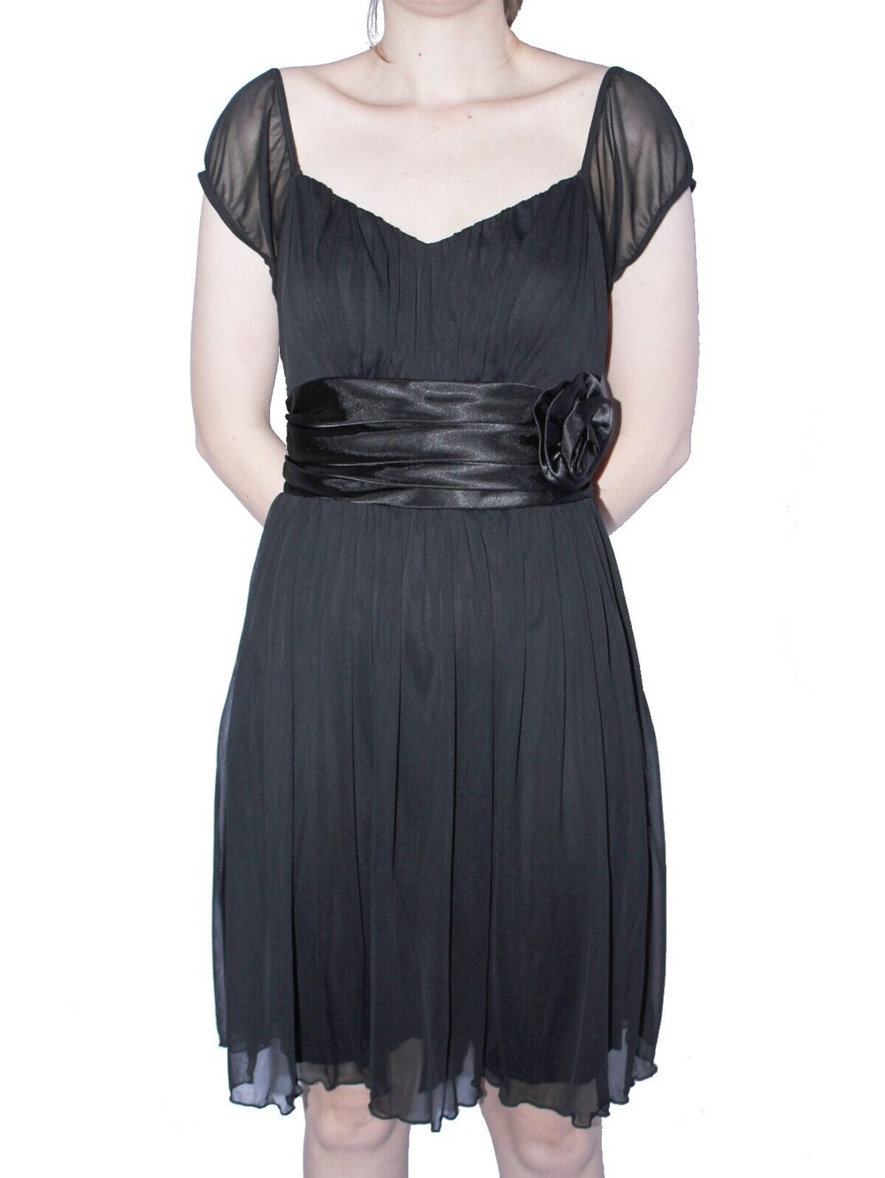 NWOT Juliet #2166 Short Chiffon & Satin Party Dress-Size M-BLACK
